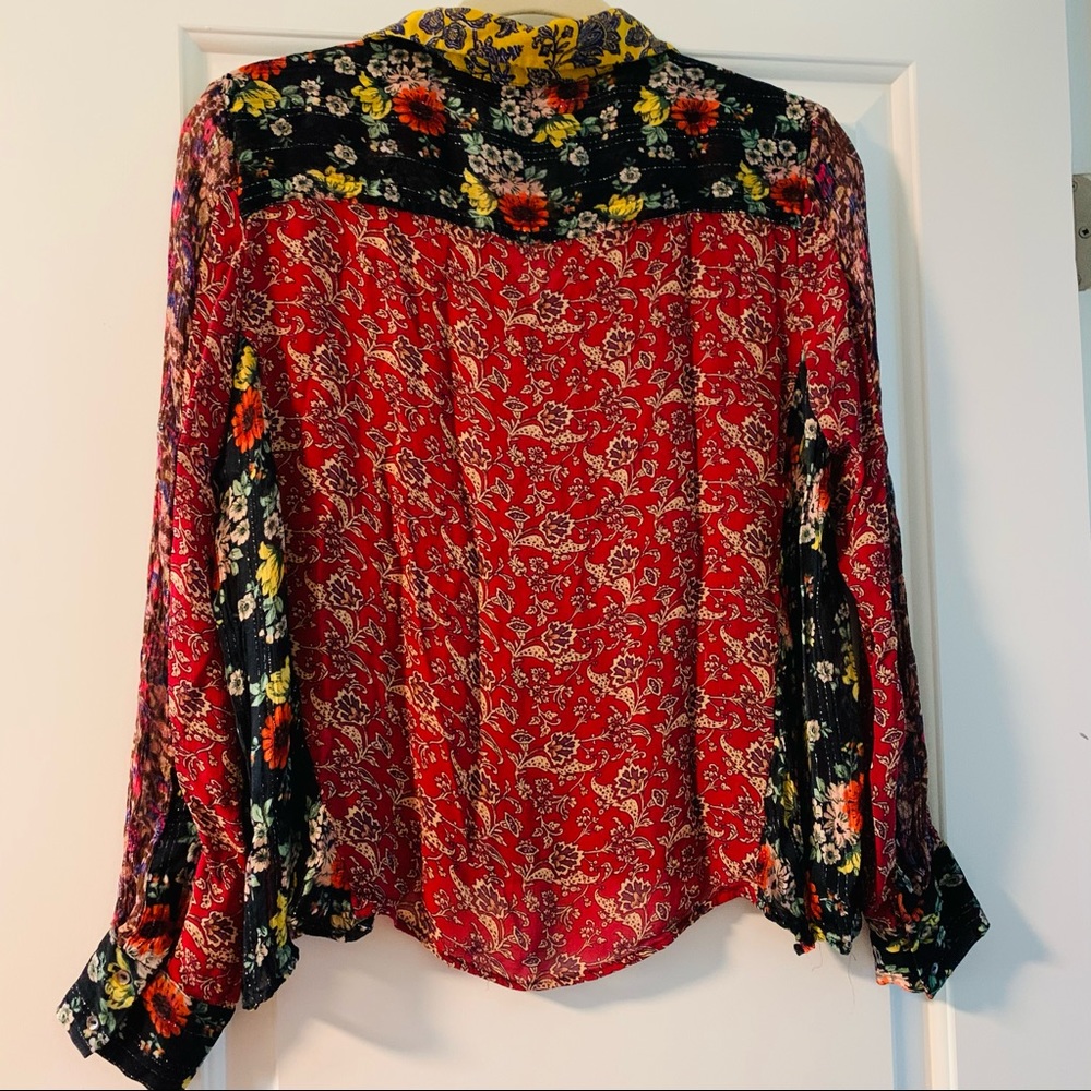 Zara Floral Patchwork Button-Down Sheer Blouse - image 7